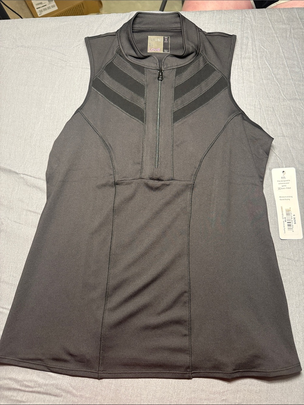 Love Black Sleeveless Zip Mock-Neck Athletic Tank